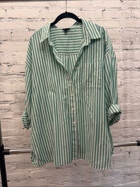 torrid Green & White Striped Button-Down Shirt